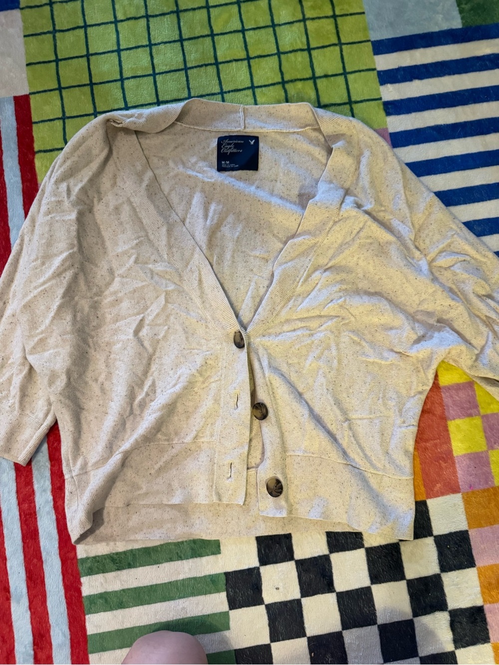 American Eagle Outfitters Cream Speckled Button Cardigan